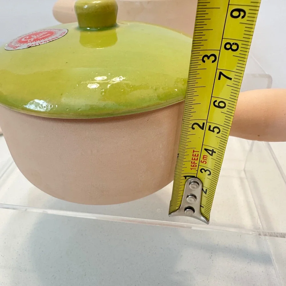 Vintage Solana‎ Ware Bergstrom & French Terracotta Lidded Soup Bowls Green Set 2